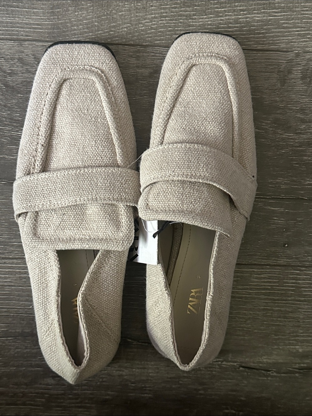Zara Women’s Light Beige Canvas Penny Loafers